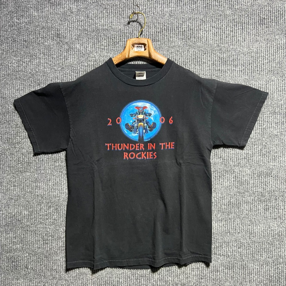 Vintage Thunder in the Rockies T Shirt Mens Large Black 2006 Biker Clown Harley